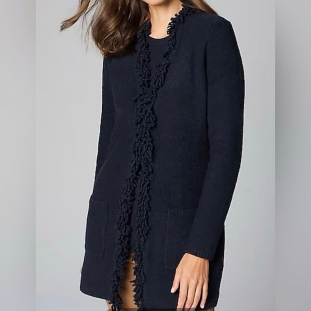 J.Jill Women's Long Fringe Cardigan
Open Front Knit Black Size L